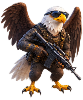 Ace the eagle, armed and ready