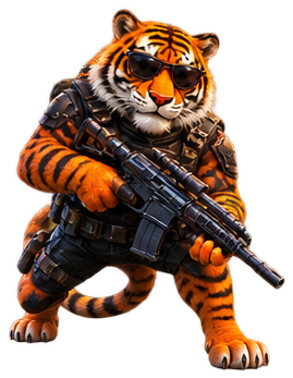 Stripes the tiger, armed and ready