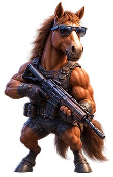 Turbo the horse, armed and ready